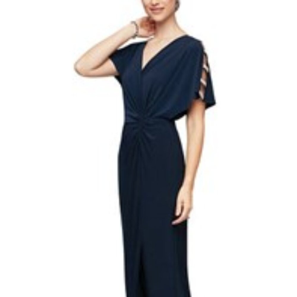 Alex Evenings Women's Long Knot Dress with Embellished Short Sleeve --Size 12P